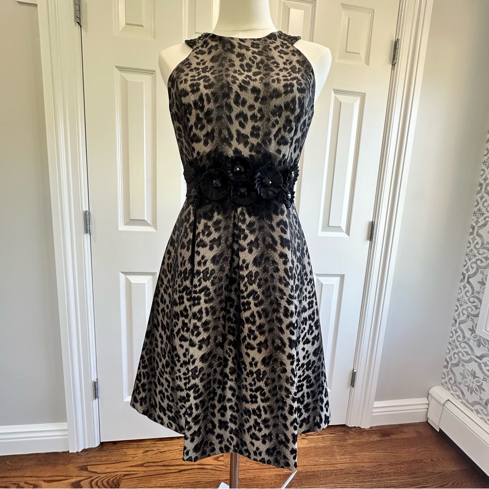 Muse Animal Print Sleeveless Embellished Cocktail Party Dress Black Silver 4